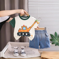 Boys Off White Excavator Graphic Short Sleeve T-Shirt with Denim Shorts Sets 2 pc. Sets Off White 1-2 Y