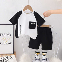 Boys Raglan Sleeve Front Pocket T-Shirt With Shorts Set 2 pc. Sets Black 1-2 Y 