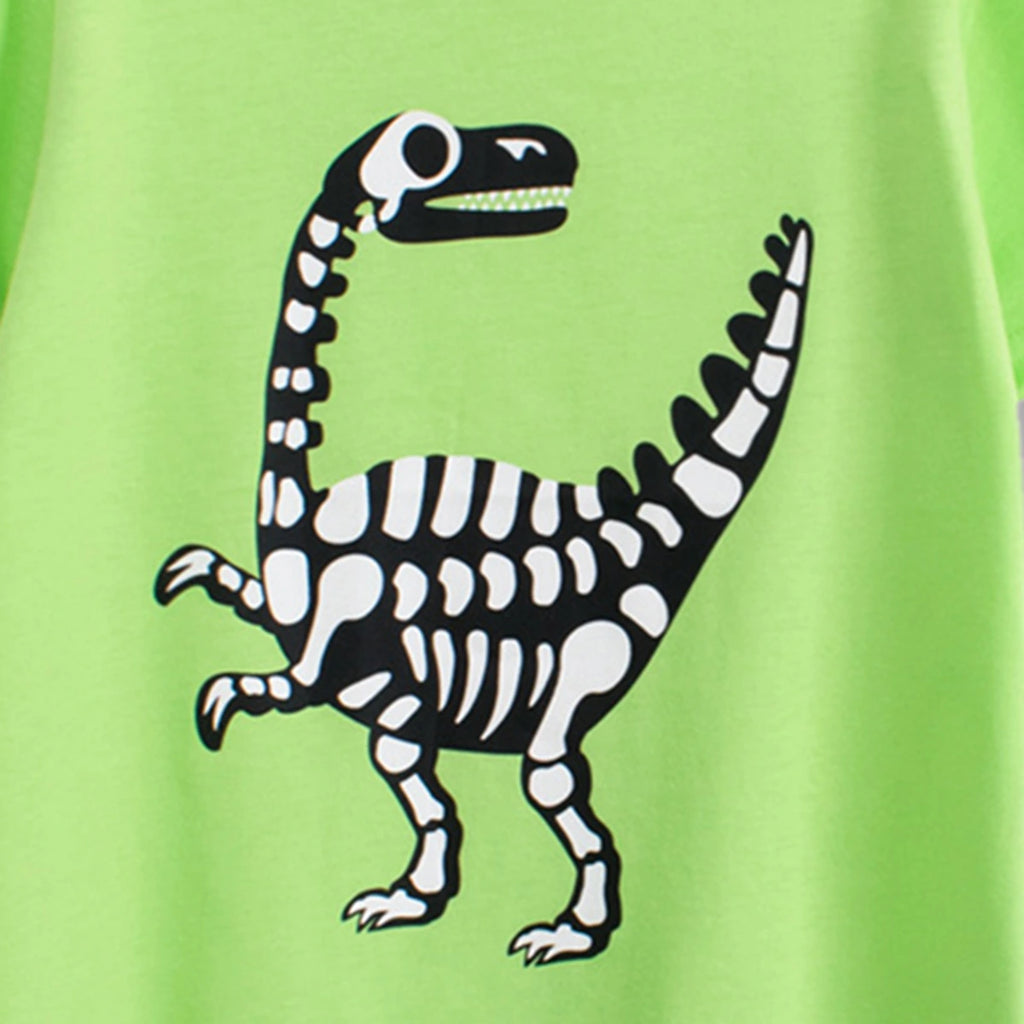Boys Lime Green Dinosaur Cartoon Printed Short Sleeves T-Shirt Tshirts