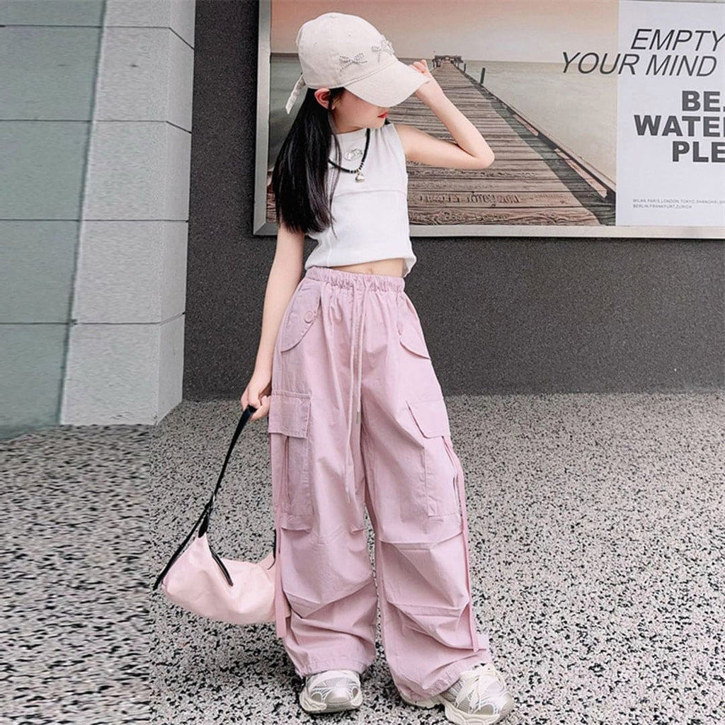 Girls Pink Elasticated Loose Fit Cargo Pants Pants Pink 6-7 Y 