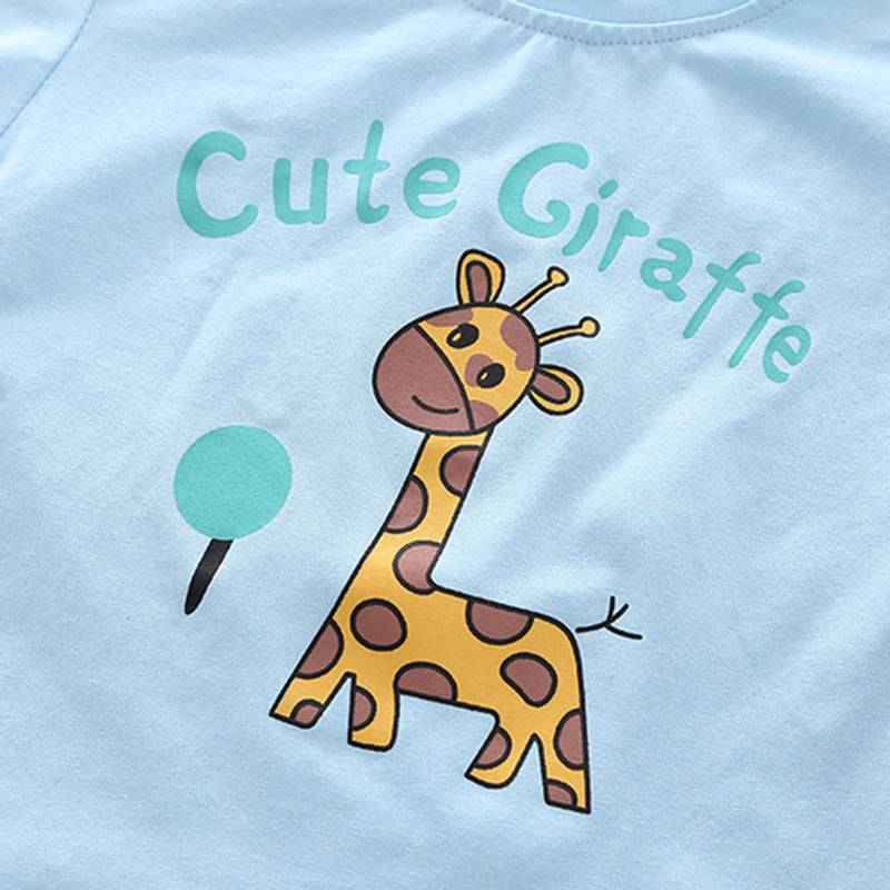 Boys Sky Blue Giraffe Printed Short Sleeve T-Shirt With Shorts Sets 2 pc. Sets