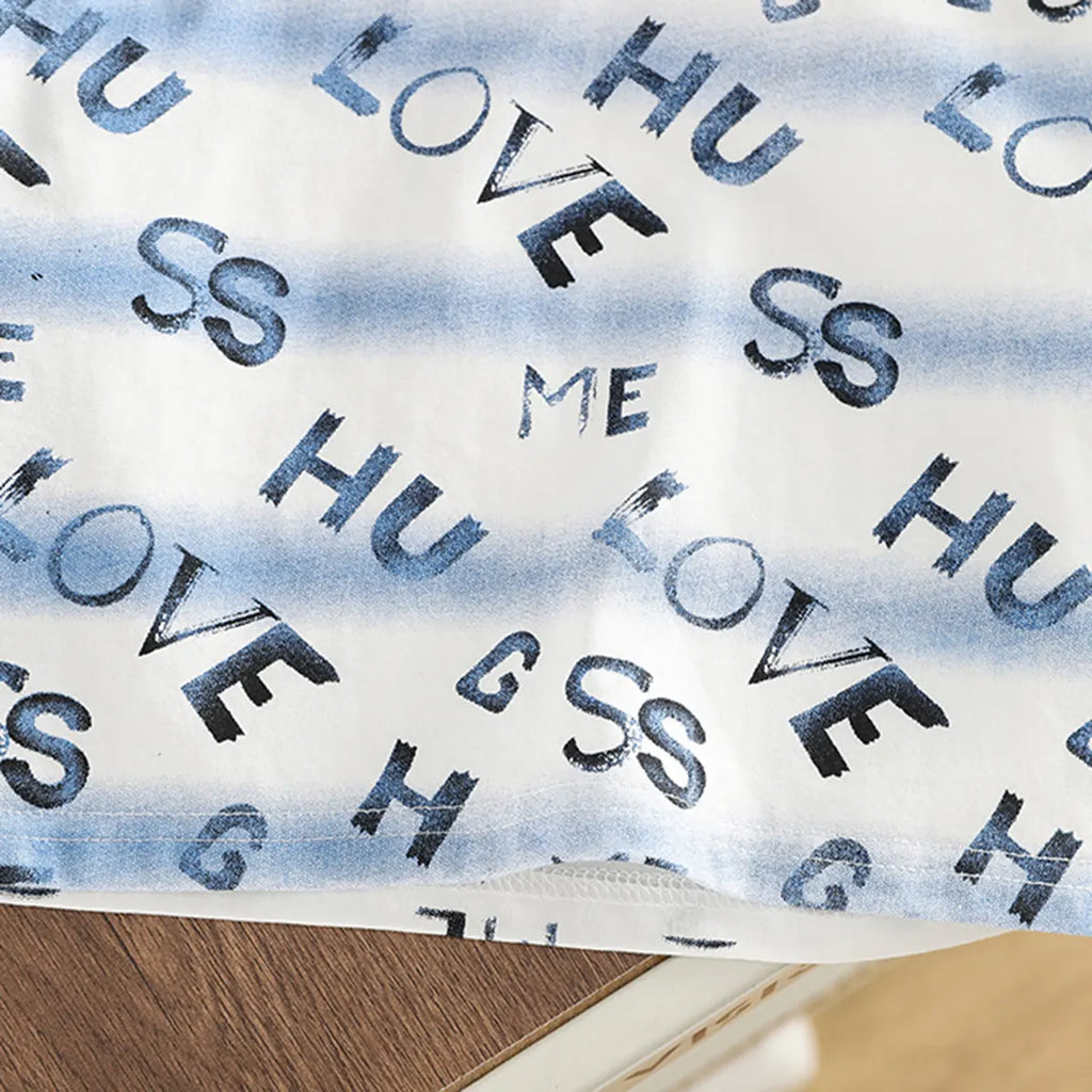 Boys Blue Typographic Print T-Shirt With Denim Shorts Set Sets