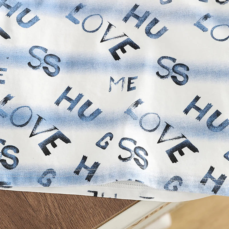 Boys Blue Typographic Print T-Shirt With Denim Shorts Set Sets
