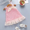Girls Pink Sequined Sleveless A-Line Dress With Bow Detail Casual Dresses Pink 1-2 Y