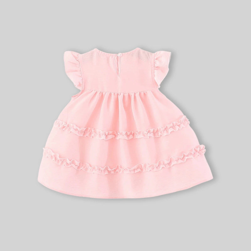 Girls Pink Mushroom Applique Fit and Flare Dress Casual Dresses