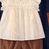 Girls Off White Schiffli Embroidered Top With Shorts Sets 2 pc. Sets