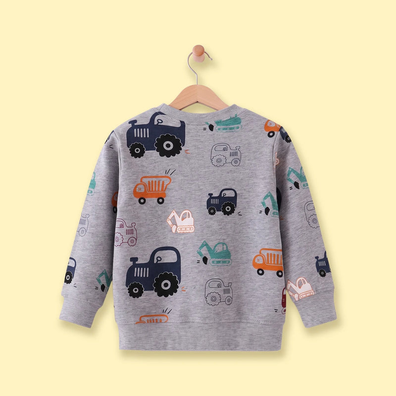 Boys Grey Round Neck Graphic Sweatshirt Sweatshirts & Hoodies