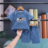Boys Blue Astronaut Graphic Short Sleeve T-shirt With Drawstring Shorts And Bag Sets Sets