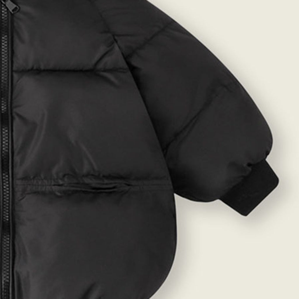 Girls Black Solid Front Zipper Hooded Puffer Jacket Coats & Jackets