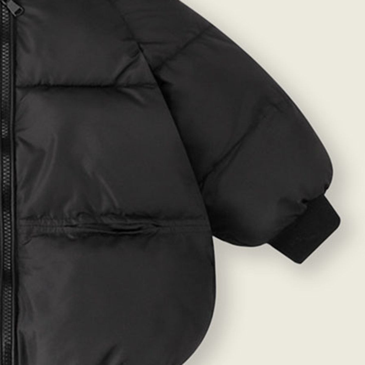 Girls Black Solid Front Zipper Hooded Puffer Jacket Coats & Jackets