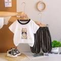 Boys White Cat Printed T-Shirt With Stripe Pants Sets Sets White 1-2 Y