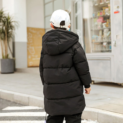 Boys Black Solid Puffer Hooded Down Jacket Coats & Jackets