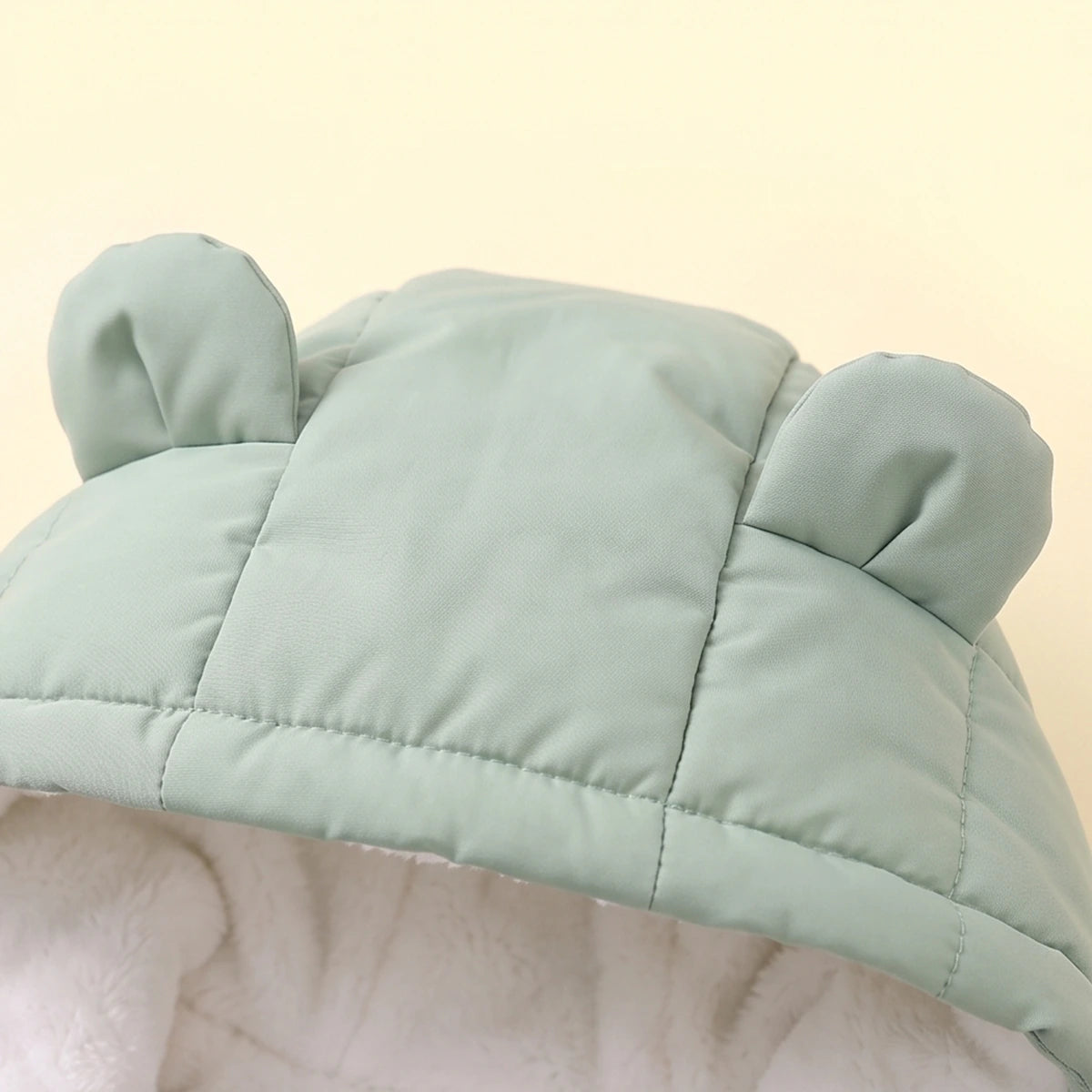 Boys Sage Green Bear Ear On Hood Quilted Zip-up Jacket Coats & Jackets