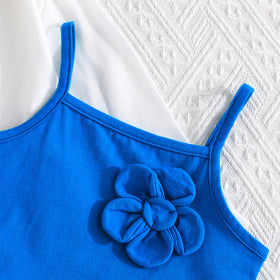 Girls Long Sleeves Shirt With Blue Camisole Top And Shorts Set 3 pc. Sets