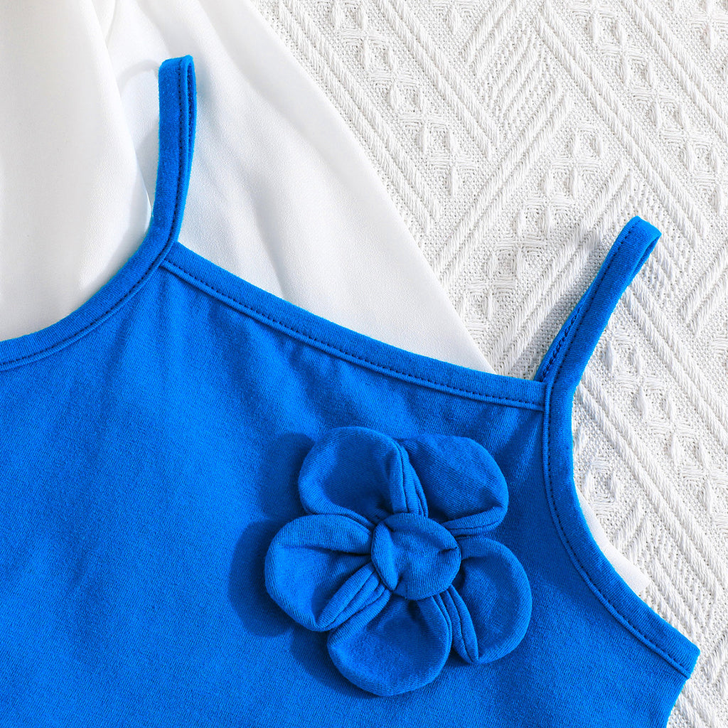 Girls Long Sleeves Shirt With Blue Camisole Top And Shorts Set 3 pc. Sets