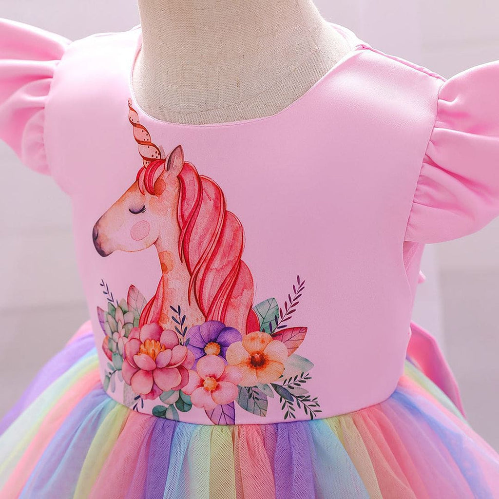 Girls Unicorn Print Party Wear Dress Party Dresses   