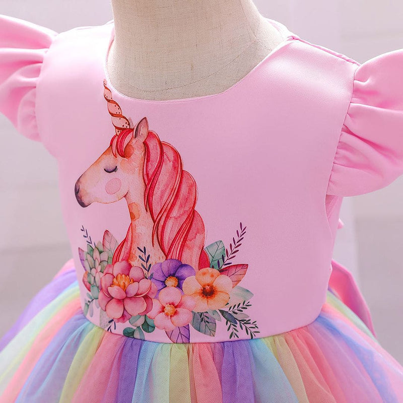 Girls Unicorn Print Party Wear Dress Party Dresses   
