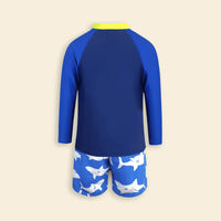 Boys Blue Fish Printed Long Sleeves T-Shirt & Shorts Swimsuit Sets Sets