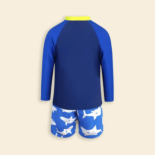 Boys Blue Fish Printed Long Sleeves T-Shirt & Shorts Swimsuit Sets Sets