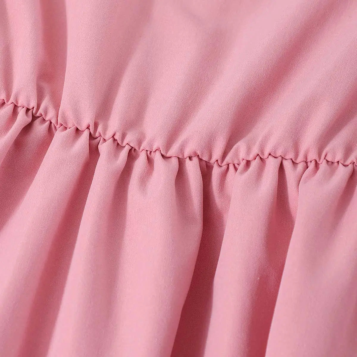 Girls Pink Solid Lace Neck Long Sleeves Fit & Flare Midi Dress Casual Dresses
