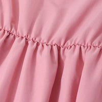 Girls Pink Solid Lace Neck Long Sleeves Fit & Flare Midi Dress Casual Dresses