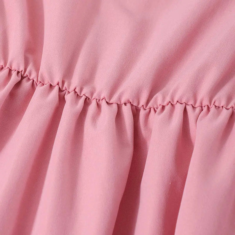 Girls Pink Solid Lace Neck Long Sleeves Fit & Flare Midi Dress Casual Dresses