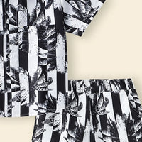 Boys Black Tropical Print Button-Down Shirt With Shorts & Hat Co-ord Sets Sets