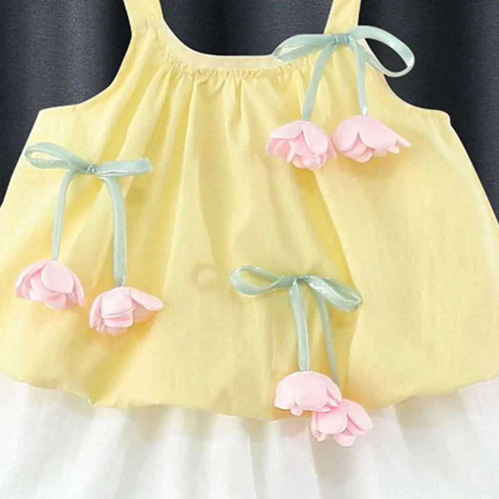 Girls Yellow Flower Applique Sleeveless Top With Elasticated Shorts Sets 2 pc. Sets