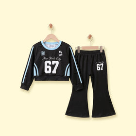 Girls Black Typographic Crop Sweatshirt & Flared Pants Co-ord Sets Sets Black 2-3 Y