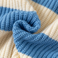 Boys Blue Regular Sweater With Self-Design Stripe Patterns Sweaters & Cardigans