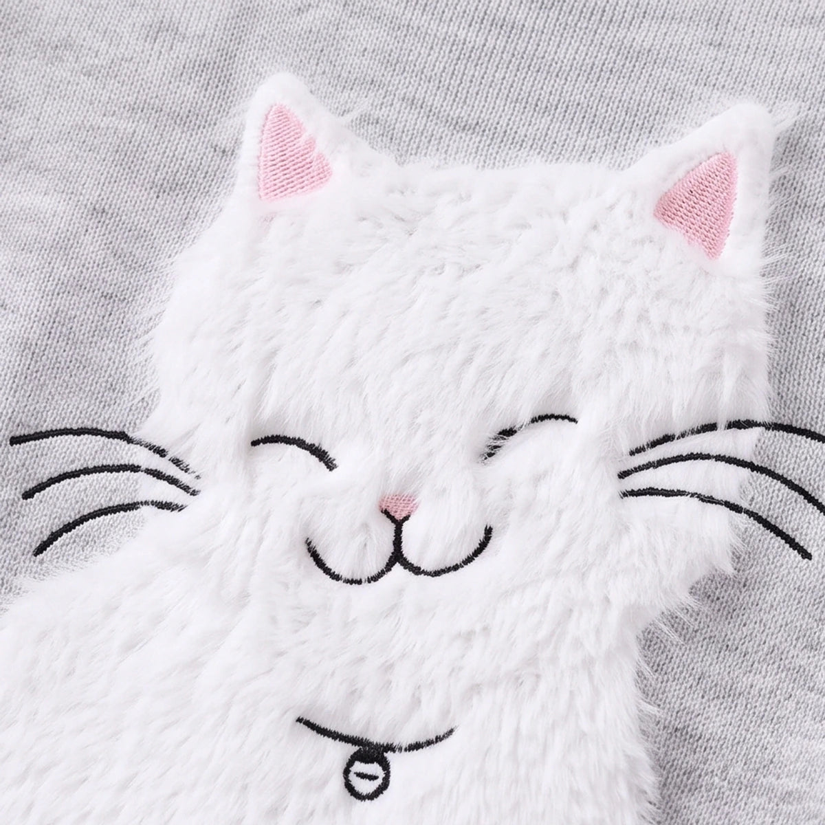 Girls Grey Cat Applique Knitted Sweater Dress Casual Dresses