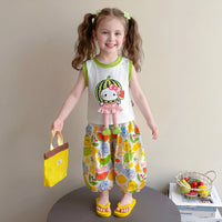 Girls White Hello Kitty Watermelon Print Top With Balloon Pants Sets Sets White 1-2 Y