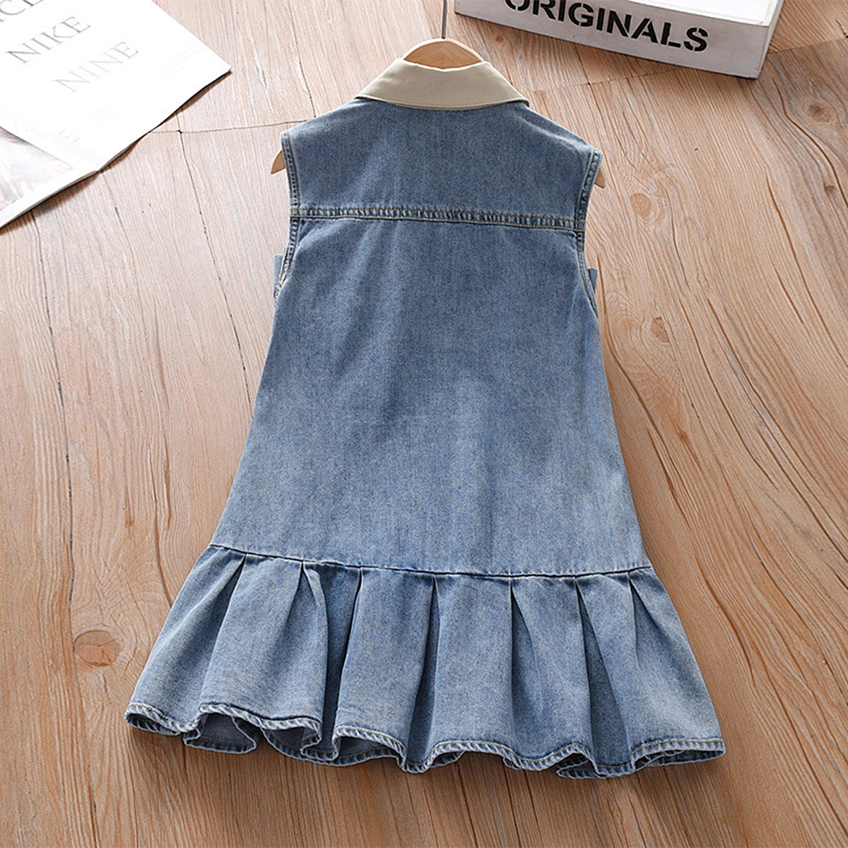 Girls Blue Sleeveless A-Line Denim Dress Casual Dresses