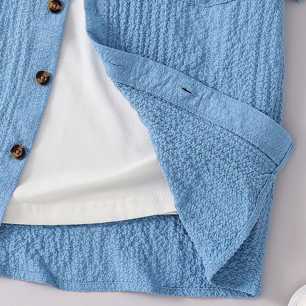 Boys Light Blue Textured Short Sleeves Shirt Shirts