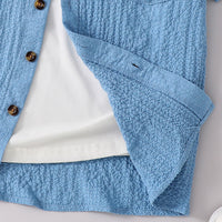 Boys Light Blue Textured Short Sleeves Shirt Shirts
