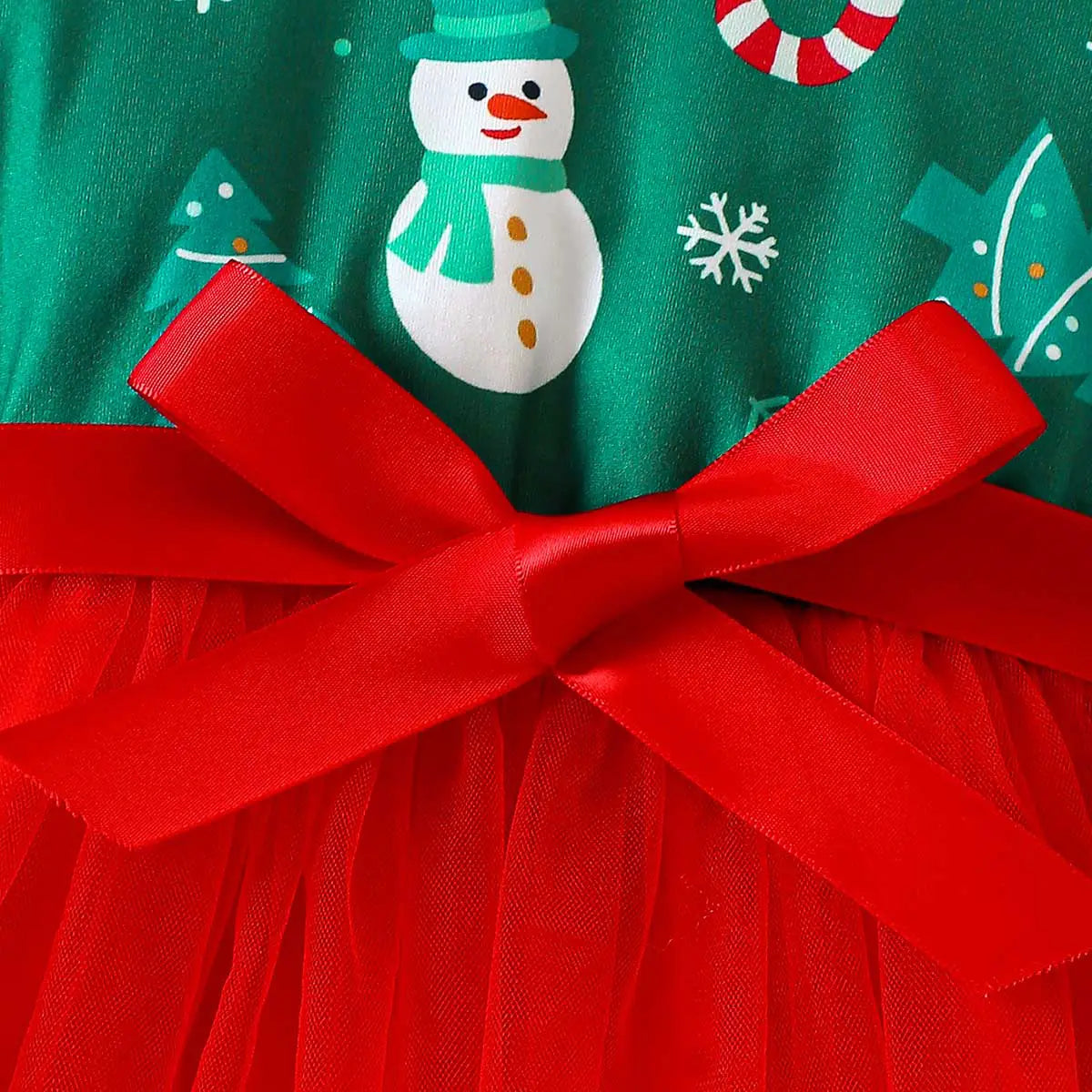Girls Green Christmas Theme Printed Fit & Flare Dress Casual Dresses