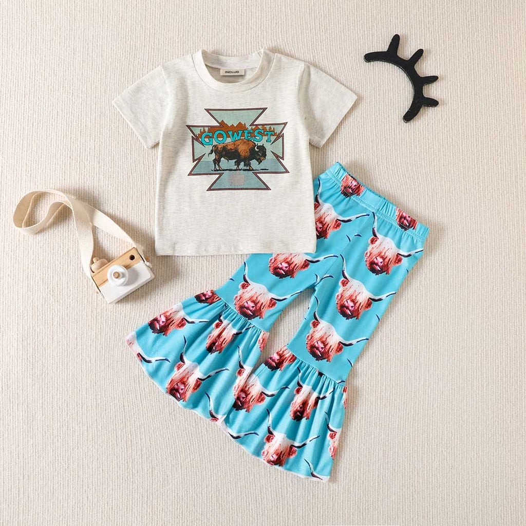 Girls Graphic T-Shirt With Flared Pants Set