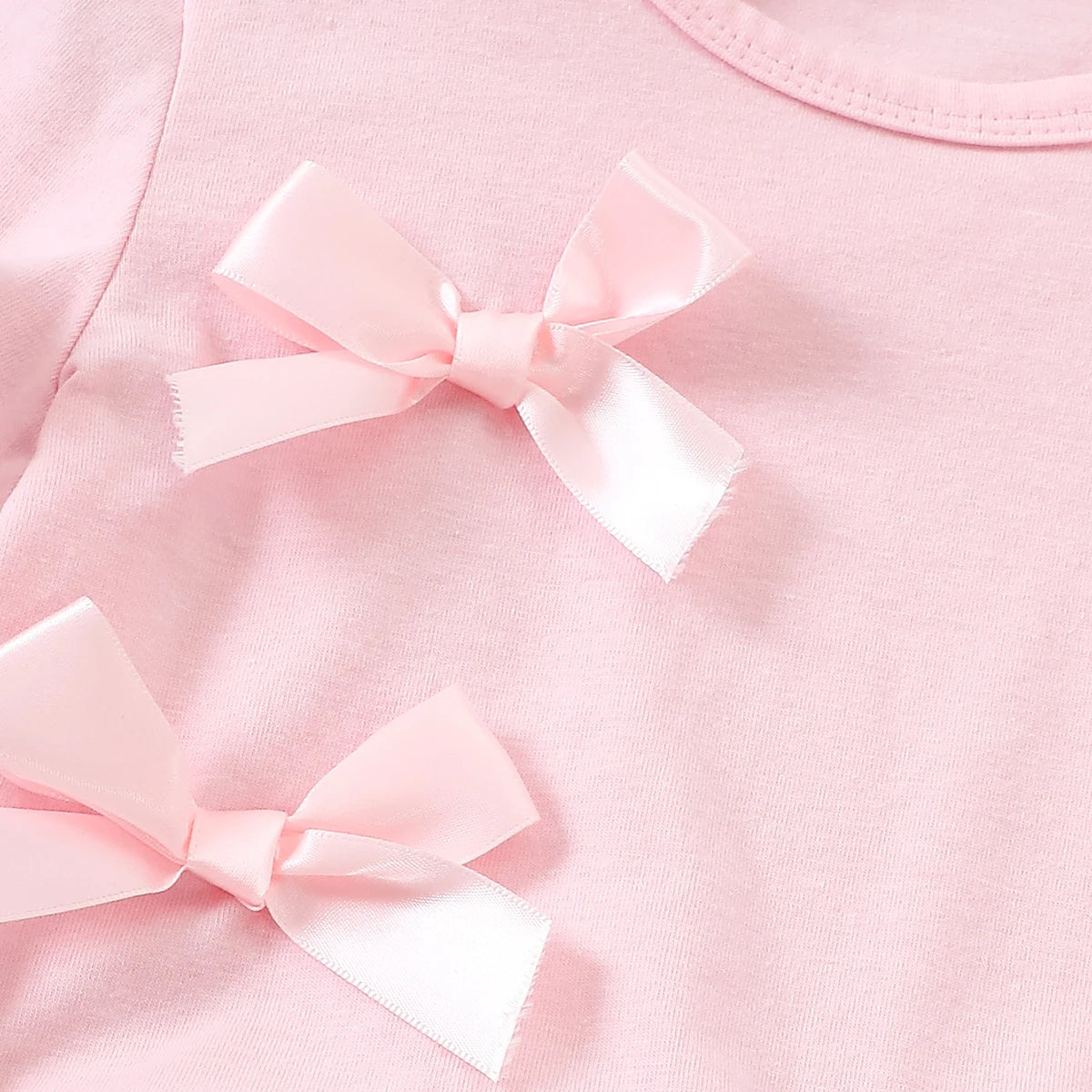 Girls Light Pink Bow Applique Short Sleeve T-Shirt With Denim Jeans Sets 2 pc. Sets