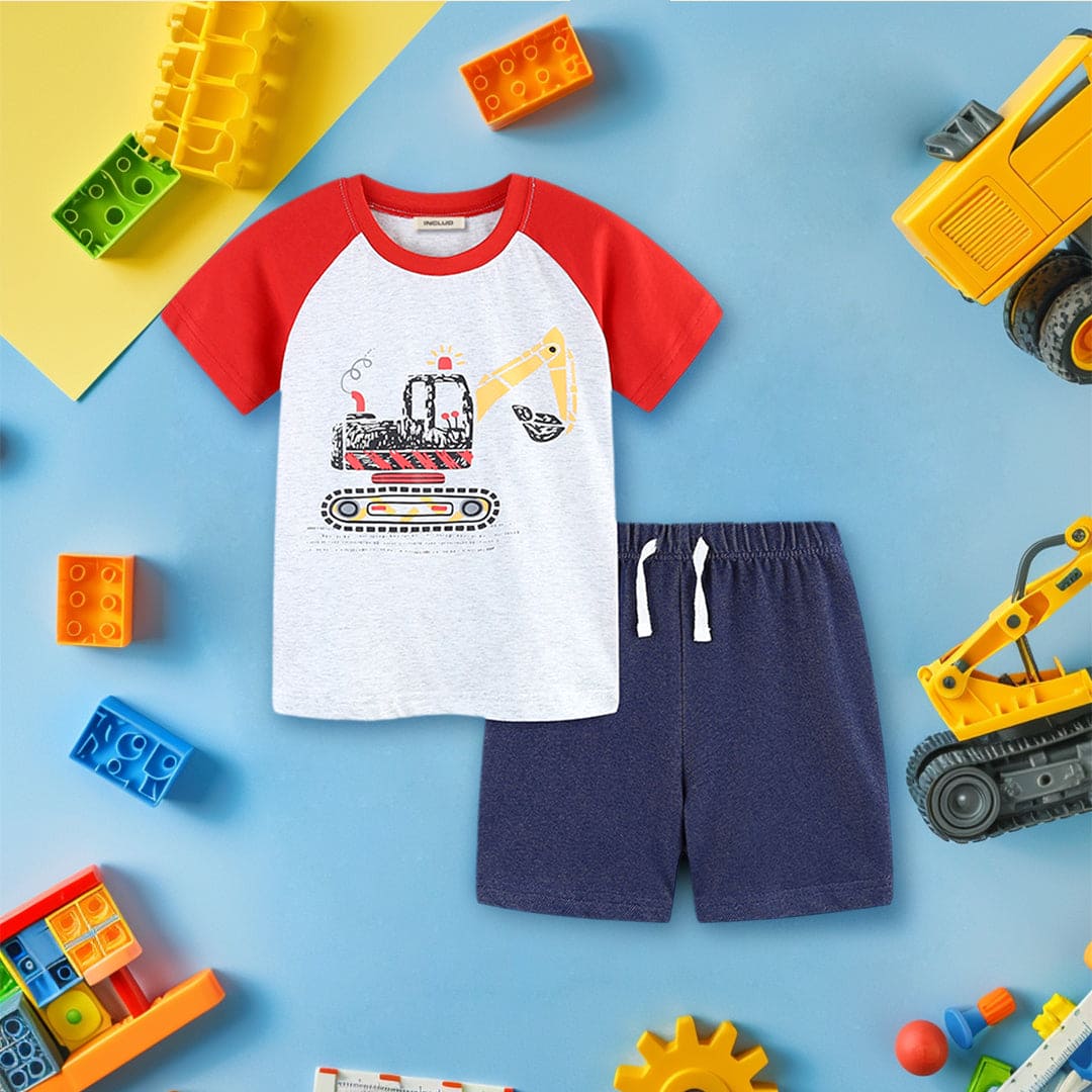 Boys Raglan Sleeve Graphic T-Shirt With Shorts 2 pc. Sets Red 1-2 Y 
