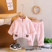 Girls Pink Fleece Zip-up Jacket With Jogger Co-ord Sets Sets Pink 1-2 Y
