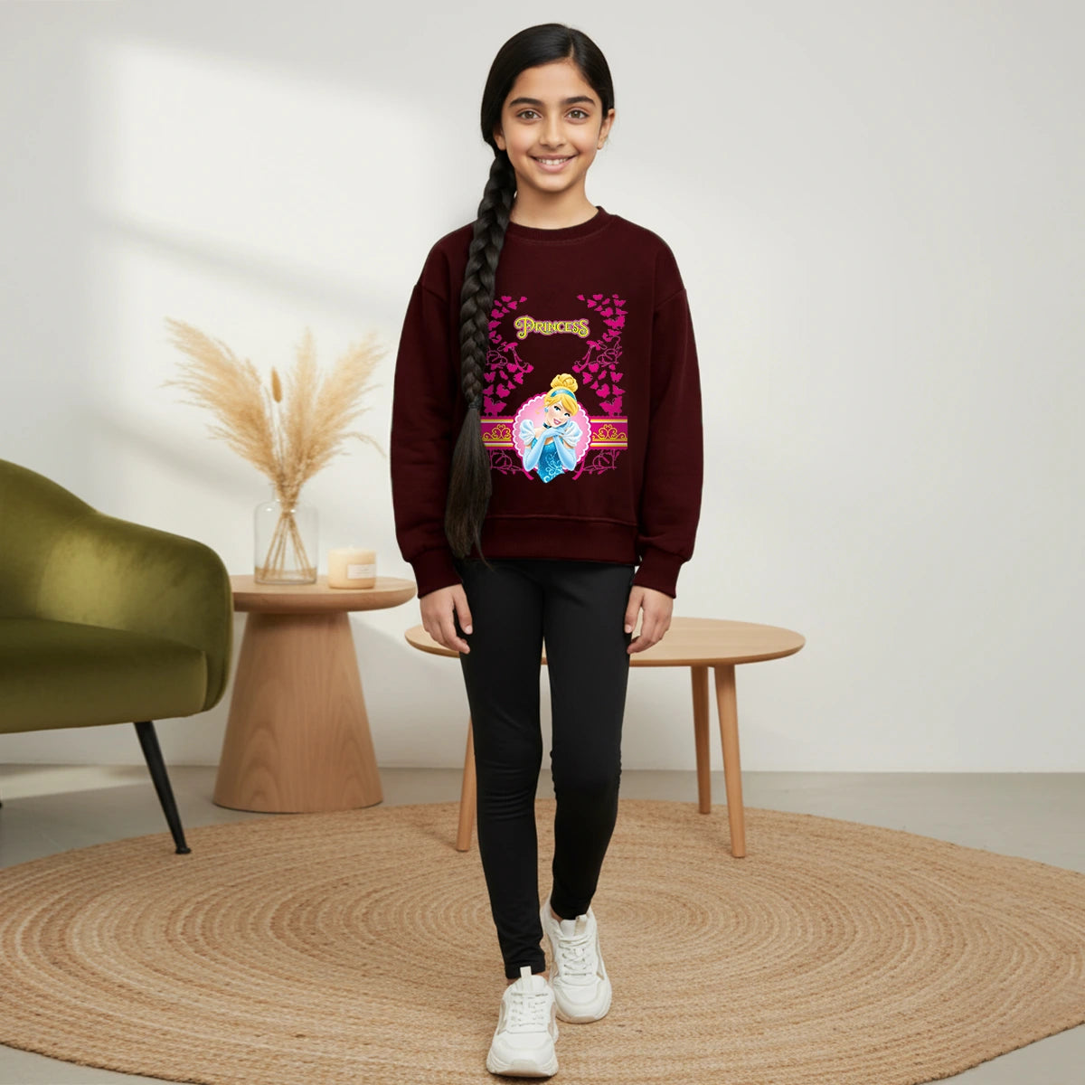 Girls Maroon Princess Graphics Round Neck Sweatshirt Sweatshirts & Hoodies Maroon 4-5 Y