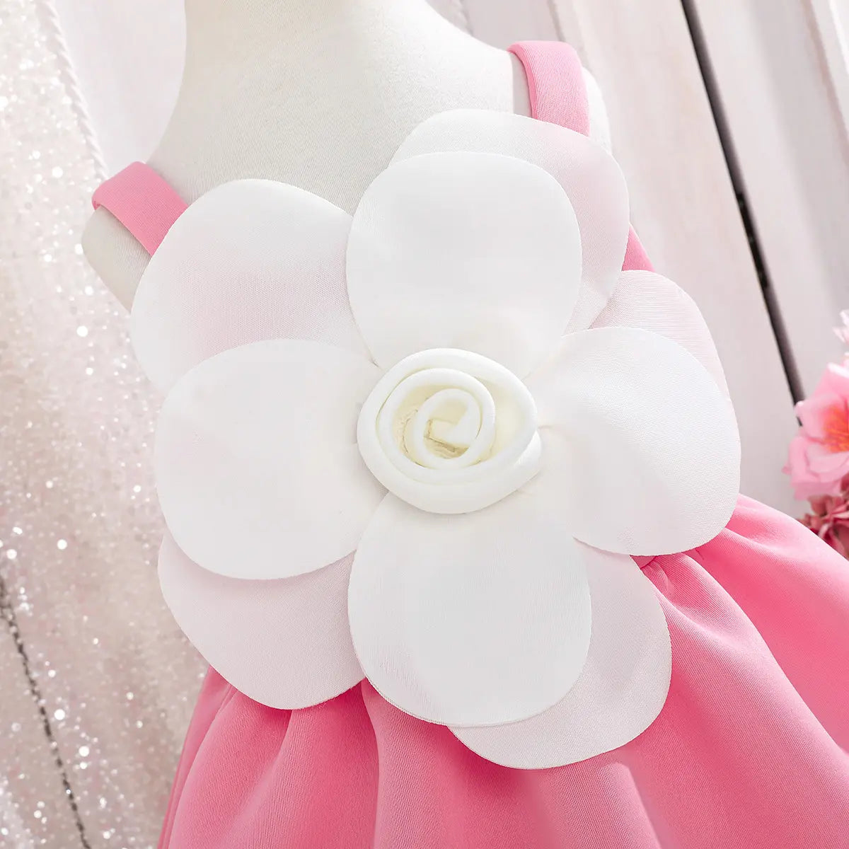 Girls Pink Floral Applique Fit & Flare Party Dresses Party Dresses