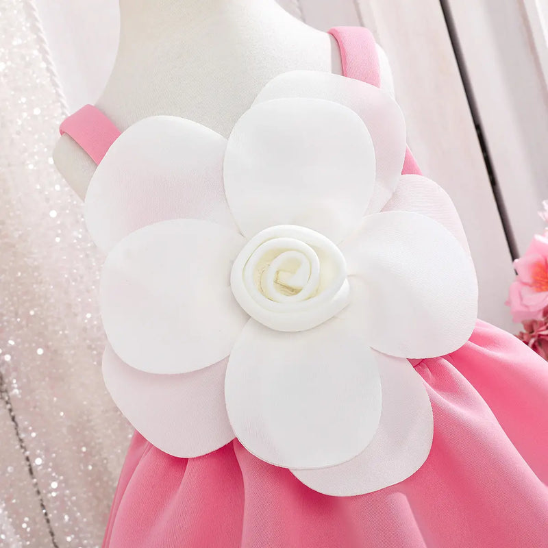 Girls Pink Floral Applique Fit & Flare Party Dresses Party Dresses