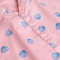 Boys Pink Seashell Printed Short Sleeve Shirt With Printed Elasticated Shorts Sets Sets