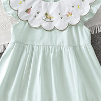 Girls Light Green Embroidered Sleeveless Tiered Dress Casual Dresses