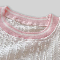Girls Pink Embroidered Puff Sleeves Top With Purple Bloomer-style Short Sets Sets