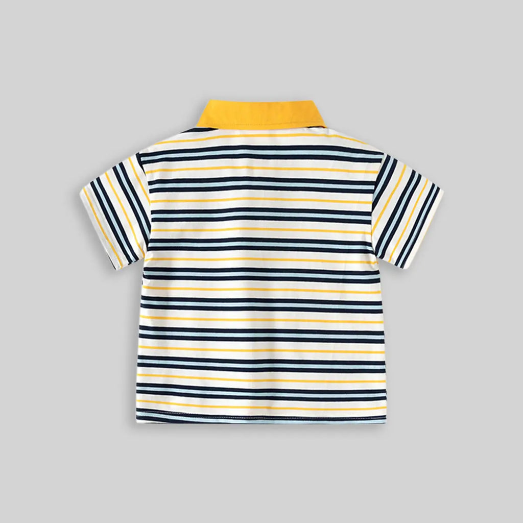 Boys Navy Blue Striped Short Sleeve Polo T-Shirt Tshirts
