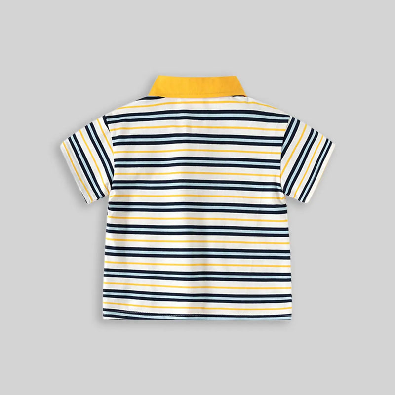 Boys Navy Blue Striped Short Sleeve Polo T-Shirt Tshirts
