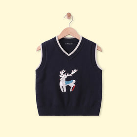 Boys Navy Blue Jacquard V-Neck Sweater Vest Sweaters & Cardigans Navy Blue 1-2 Y