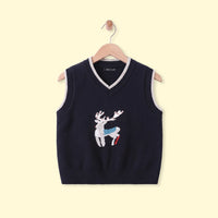 Boys Navy Blue Jacquard V-Neck Sweater Vest Sweaters & Cardigans Navy Blue 1-2 Y